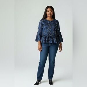 Blue and Black Patterned Blouse